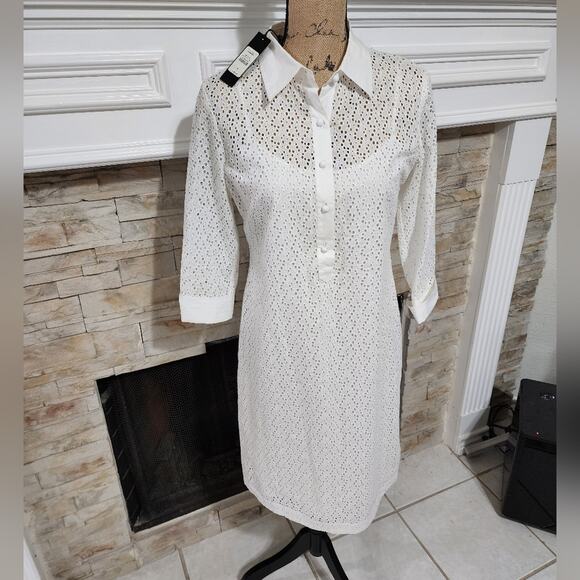 Talbots white eyelet shirt dress over a slip dress‎ size 4 small new!!! - Picture 1 of 9